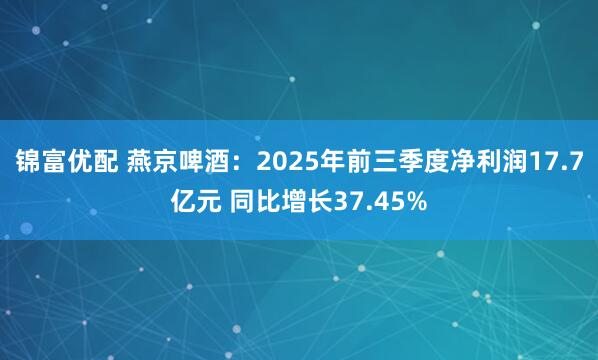 锦富优配 燕京啤酒：2025年前三季度净利润17.7亿元 同比增长37.45%