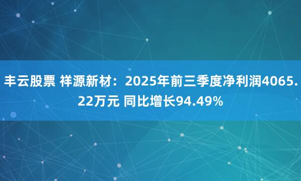 丰云股票 祥源新材：2025年前三季度净利润4065.22万元 同比增长94.49%