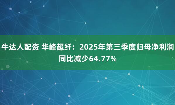 牛达人配资 华峰超纤：2025年第三季度归母净利润同比减少64.77%