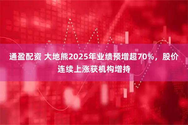 通盈配资 大地熊2025年业绩预增超70%，股价连续上涨获机构增持